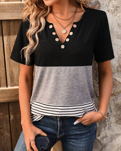 T-Shirt Casual Gestreift Kontrastfarbe