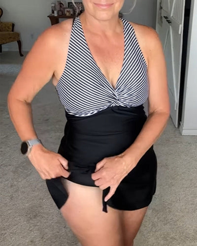 Badeanzug Sexy V-Ausschnitt gestreift Kontrast