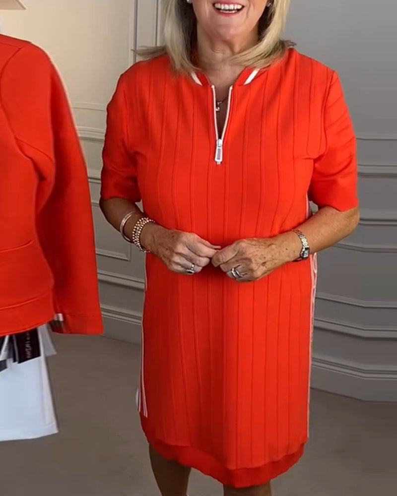 Kleid mit halbem Reißverschluss und Kontrastfarbe