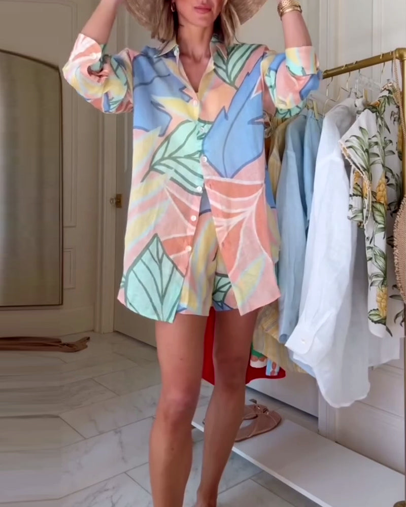 Setzen Revers Langärmliges Blumenhemd