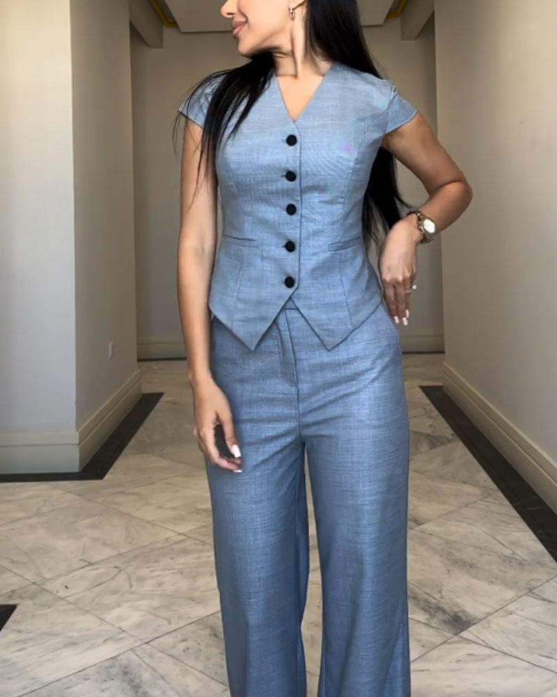 Roksana | Set aus Oberteil und Hose mit V-Ausschnitt