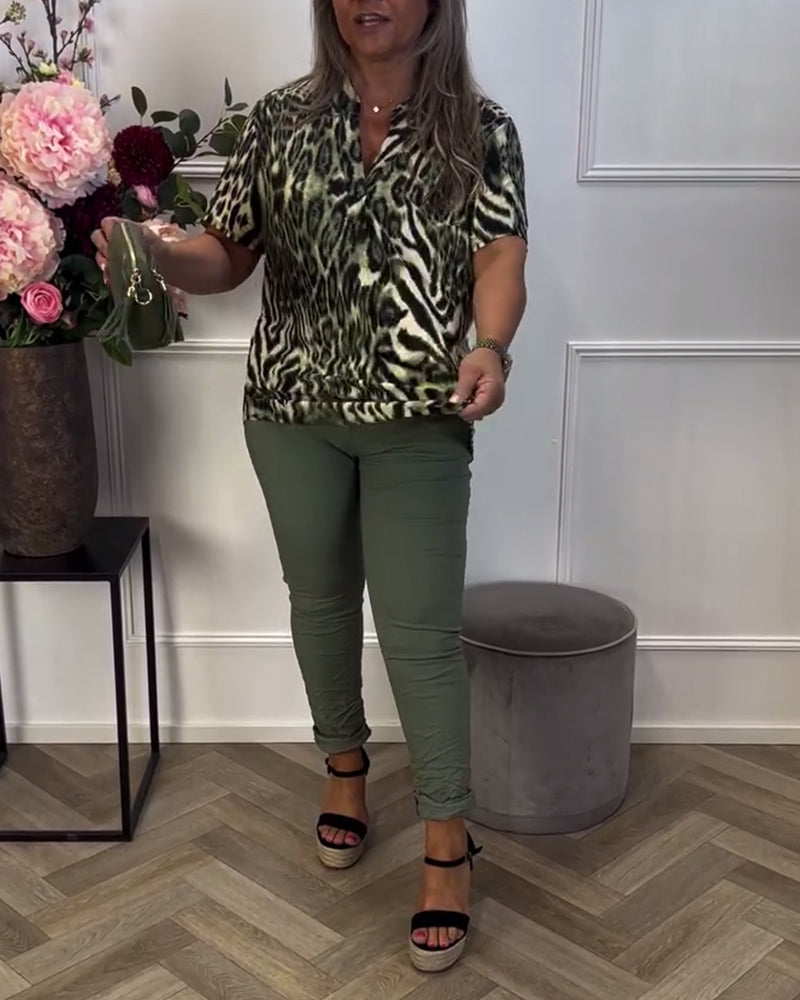 Bluse Modisch Leopardenmuster Kurzarm