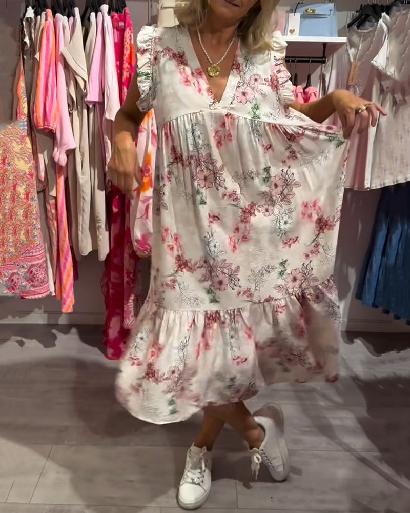 Kleid Gedruckt Modisch Lotus Ärmel