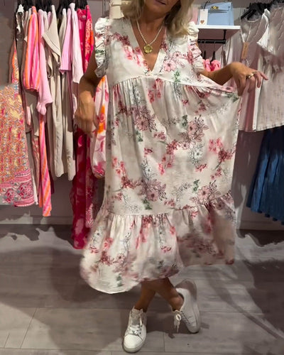 Kleid Gedruckt Modisch Lotus Ärmel