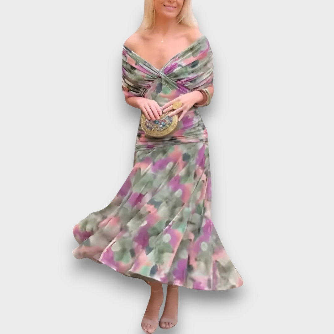 Fianna – Off-Shoulder Midikleid mit floraler Eleganz