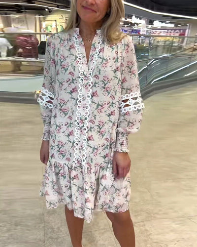 Kleid Laternenärmel Blumen Langarm