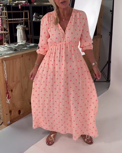 Kleid Elegant V-Ausschnitt Herzmuster