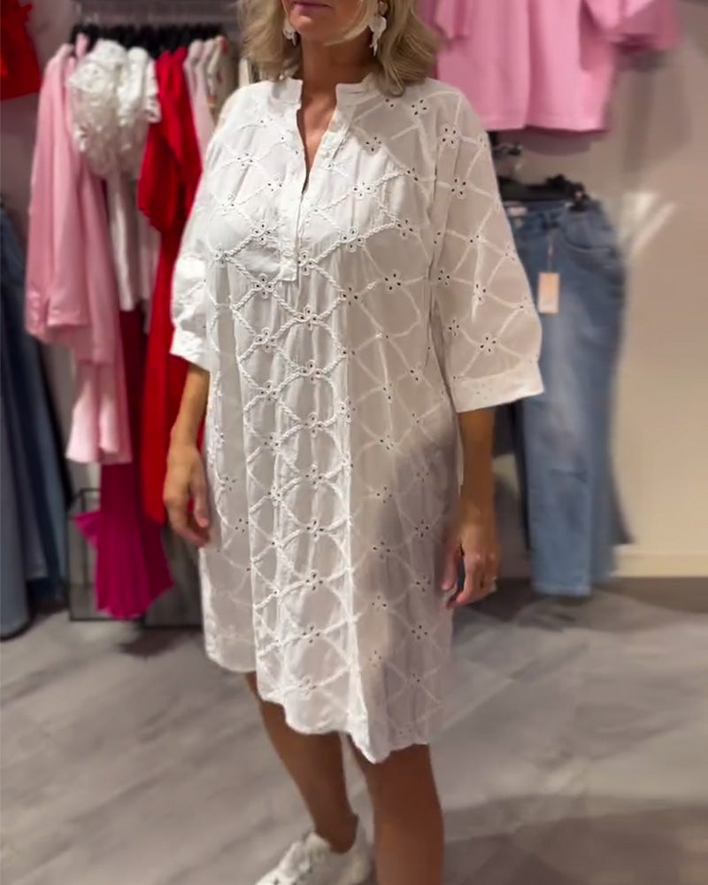 Kleid Langarm Ausgeschnitten Blume Weit