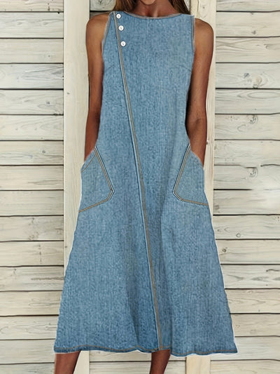 Heidi-Mode | Jeanskleid Plus Size, Locker, Sommer Midi Kleid mit Baumwoll-Mischung