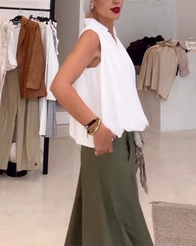 Bluse Ohne Ärmel Revers Locker