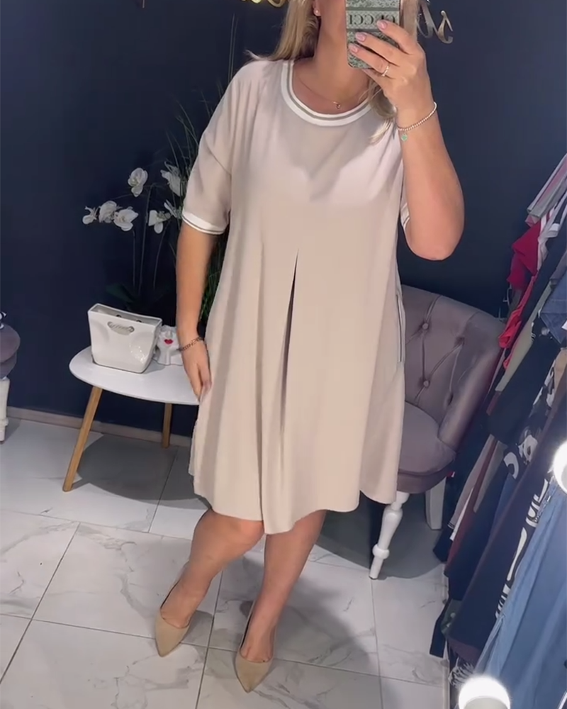 Kleid lässig elegant Rundhals Tasche