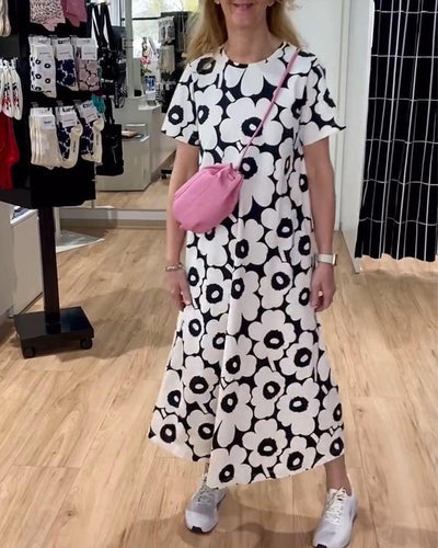 Kleid Kurzärmlig Blumenprint Maxi