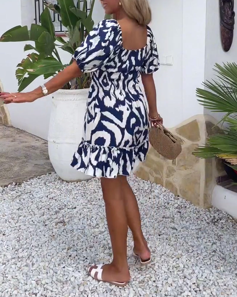 Kleid Elegant Bedruckt Puffärmel