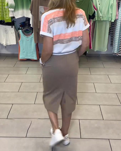 Set V-Ausschnitt Gestreifter Sportrock