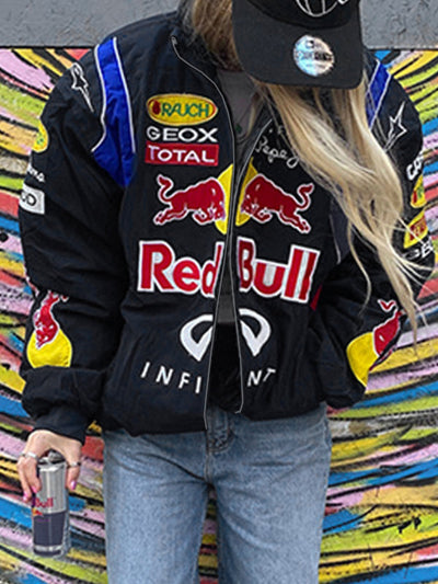 Heidi-Mode | Weinlese Moto Jacke Mit Kontrastfarbdruck