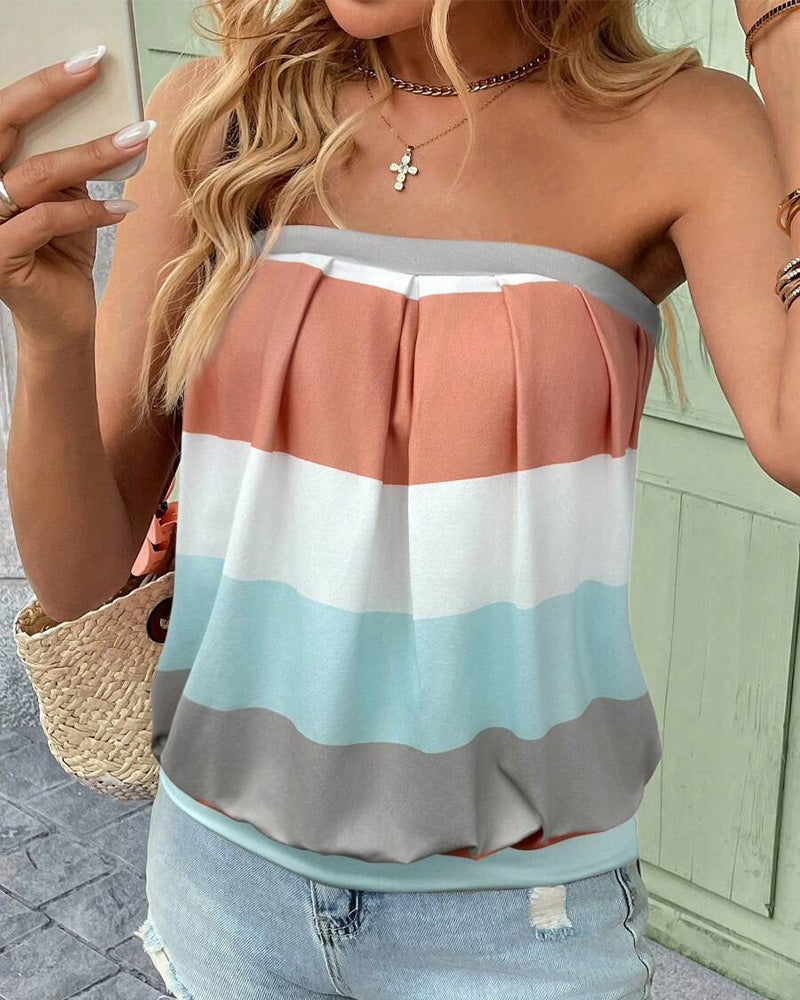 Bluse Bandeau Gestreift