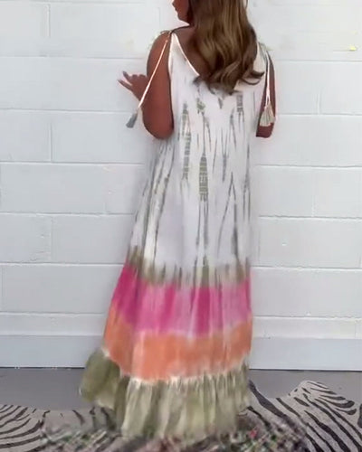 Kleid Kontrastfarbe Druck Neckholder