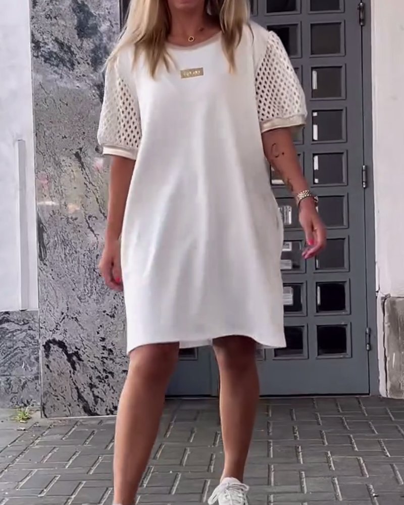 Kleid Rundhals Hohles Design Gerade