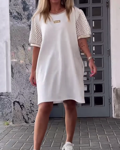 Kleid Rundhals Hohles Design Gerade