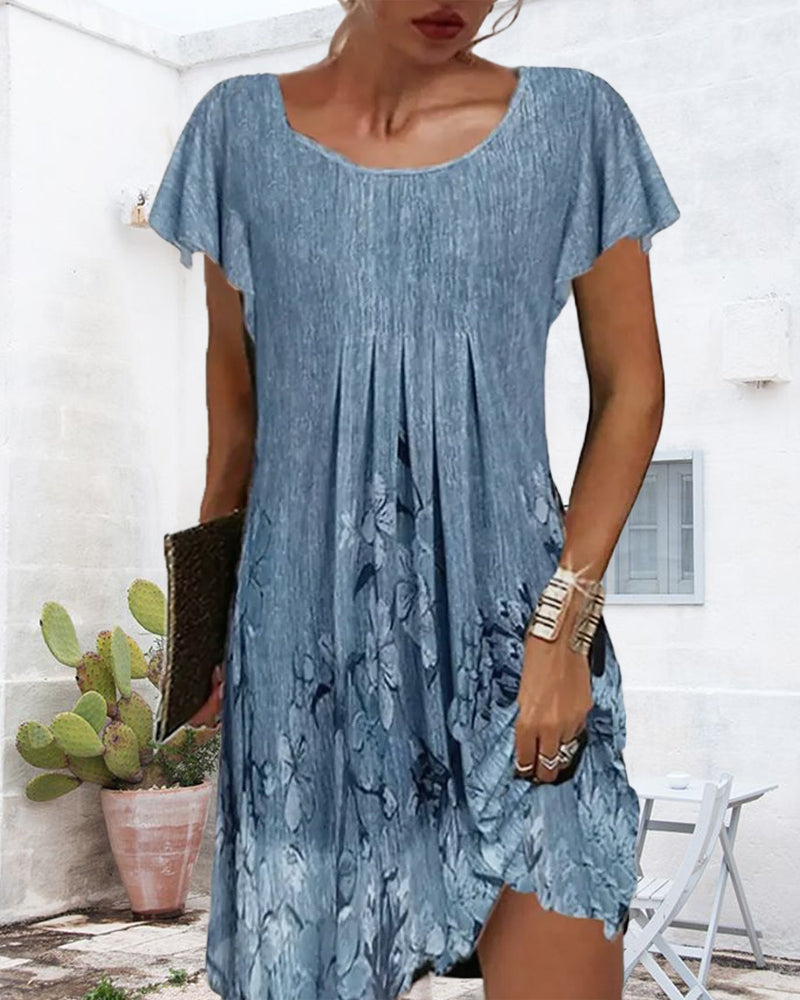 Kleid Rüschenärmel Gedruckt