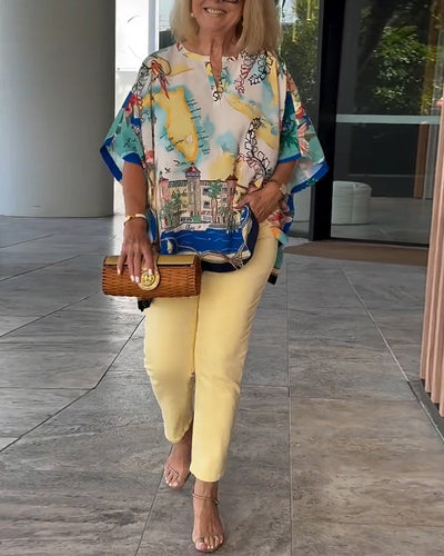 Bluse Fledermausärmel Druck