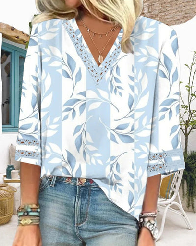 Bluse V-Ausschnitt Gedruckt Dreiviertelarm
