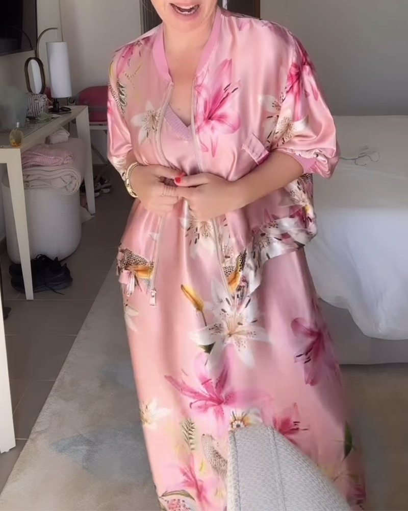 Set Ärmellos Bedruckt Rock Und Mantel