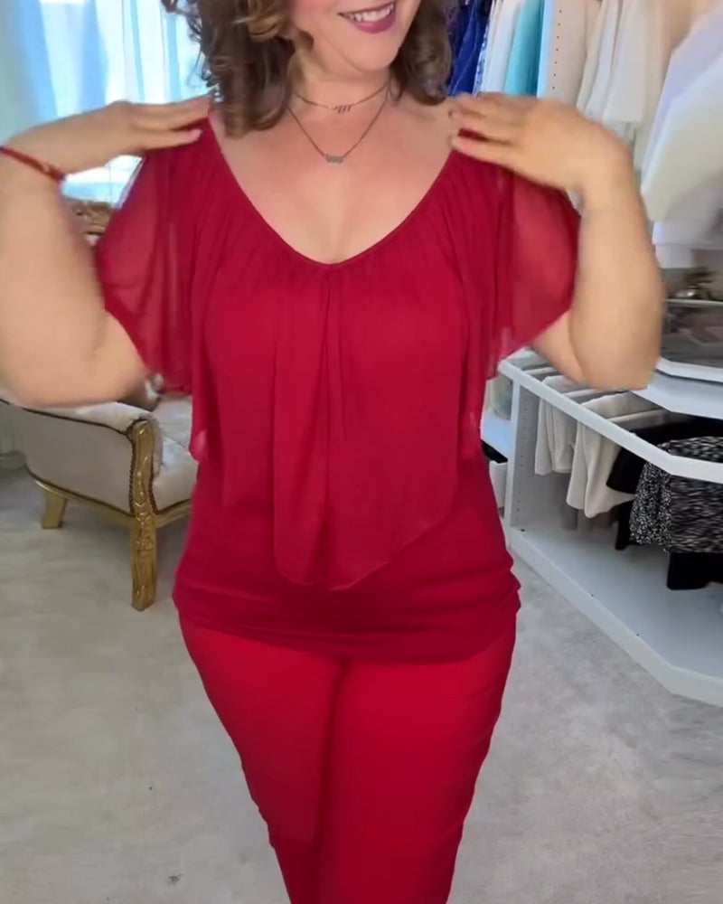 Bluse V-Ausschnitt Rüschen Doppellage