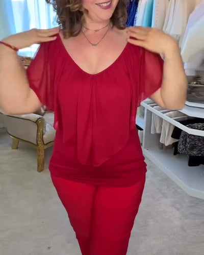 Bluse V-Ausschnitt Rüschen Doppellage