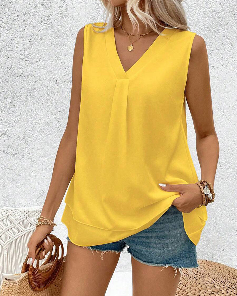 Tanktop Ärmellos V-Ausschnitt Doppel Chiffon
