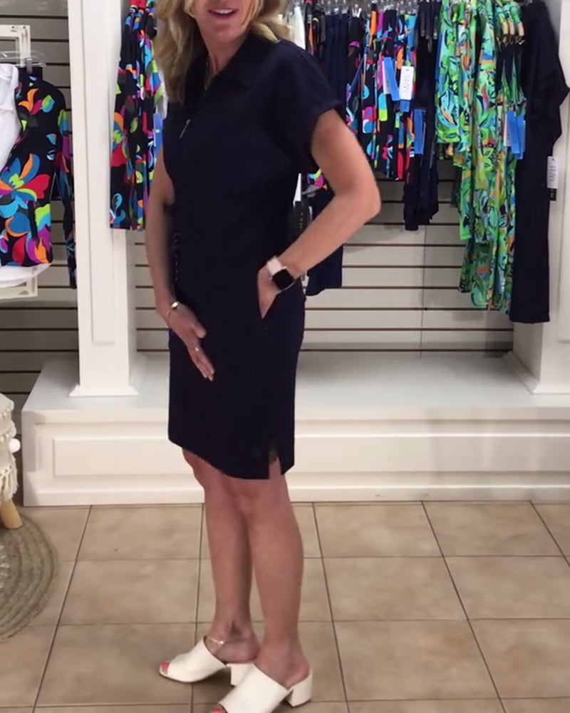 Kleid Halber Reißverschluss Kordelzug Sportlich Polo