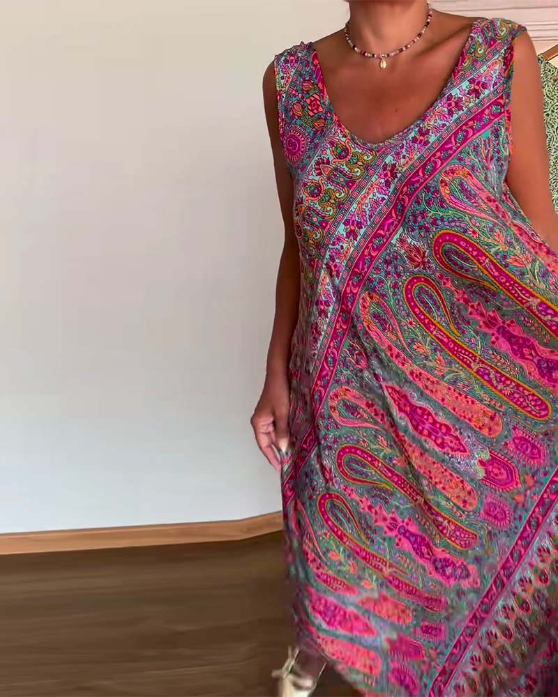 Kleid Ärmellos Locker Kaschmir Druck