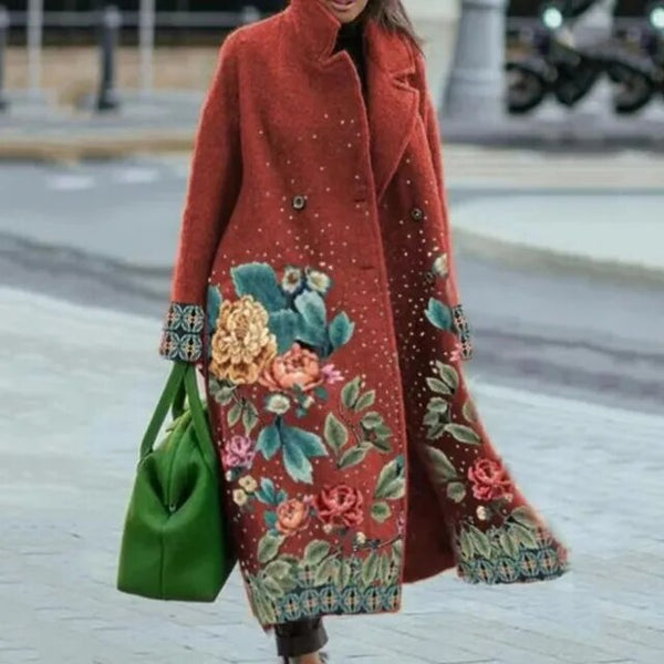 Lange Geblümte Winterjacke für Frauen