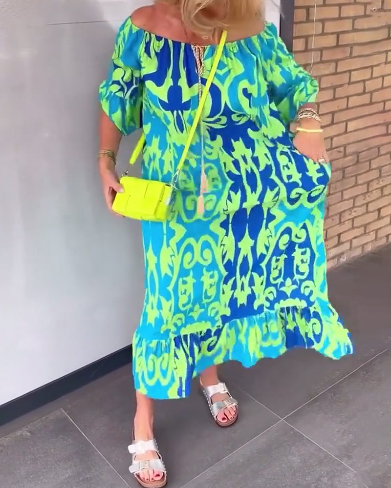 Kleid Glockenärmel Urlaubsdruck