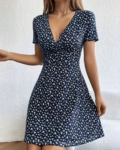 Kleid Blumen V-Ausschnitt Casual
