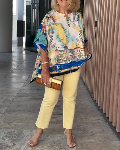 Bluse Fledermausärmel Druck