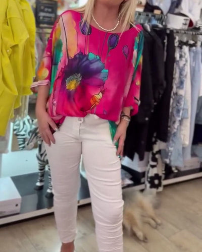 Bluse Fledermausärmel Halber Ärmel Druck