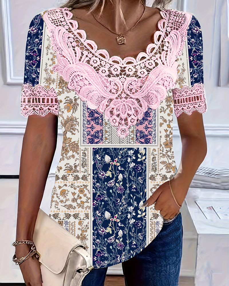 Bluse Spitzenmuster Patchwork