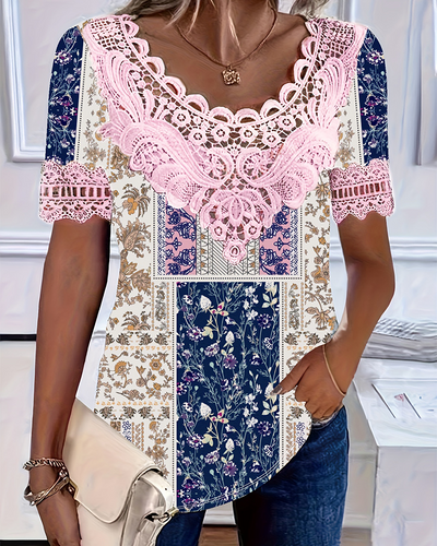 Bluse Spitzenmuster Patchwork