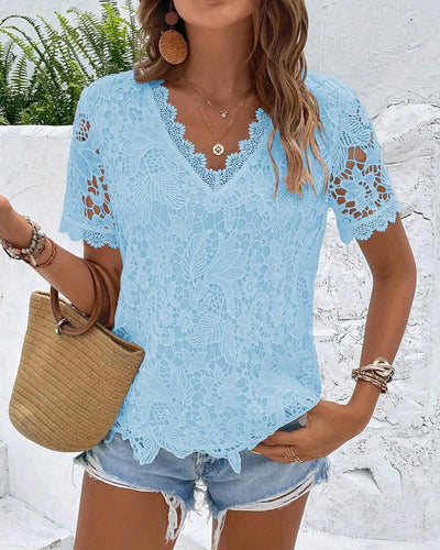 Bluse Spitze V-Ausschnitt