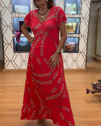 Maxikleid mit V-Ausschnitt und Kettenprint