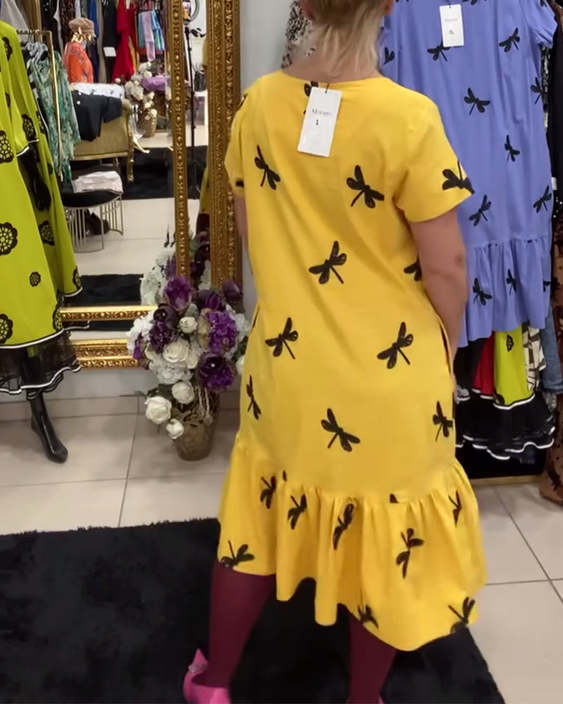 Kleid Rundhals Schmetterlingsdruck