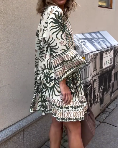 Kleid Glockenärmel Lose Gedruckt Urlaub