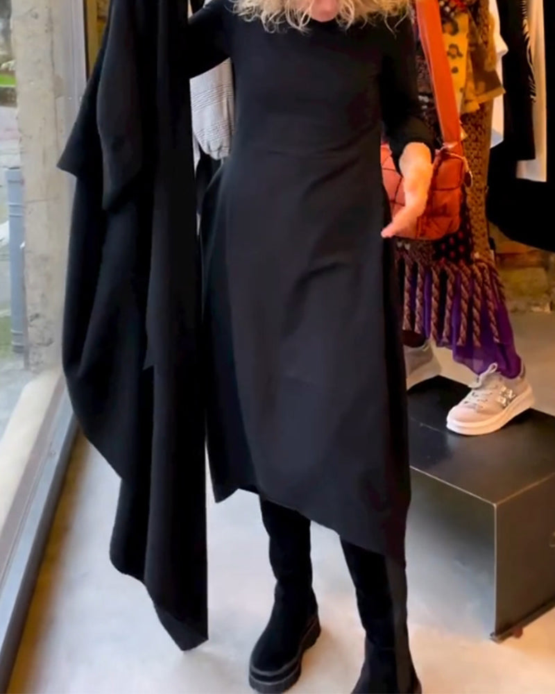 Clara - Schwarzes Midi-Kleid mit Taschen