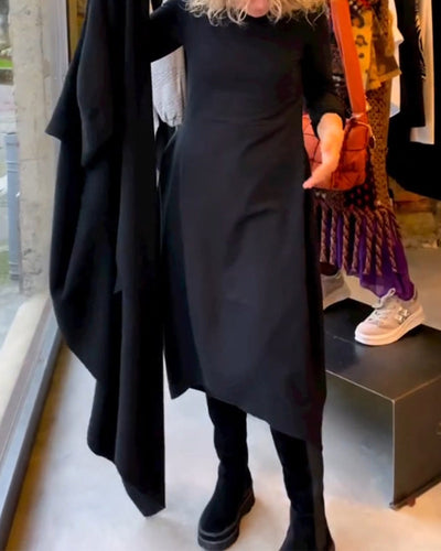 Clara - Schwarzes Midi-Kleid mit Taschen