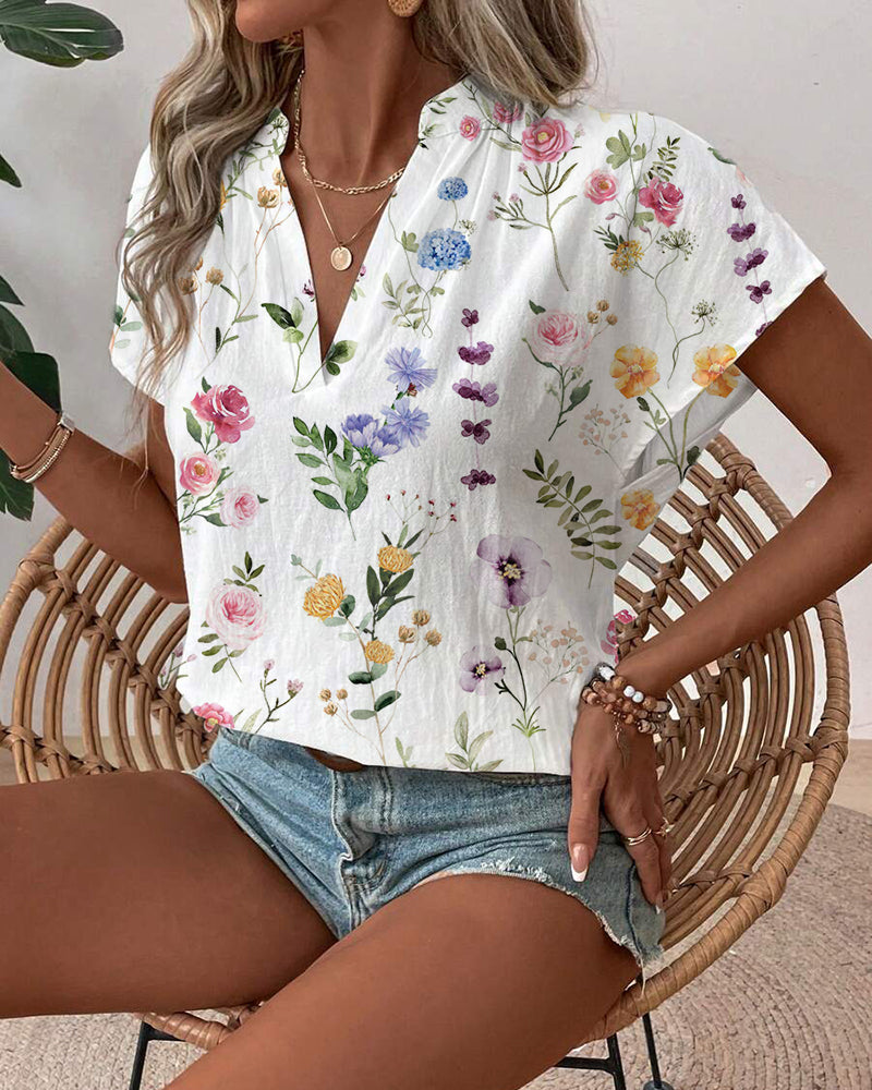Bluse Blumenmuster Kurzärmlig