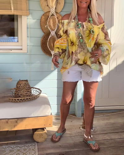 Bluse Off-Shoulder Resort-Print