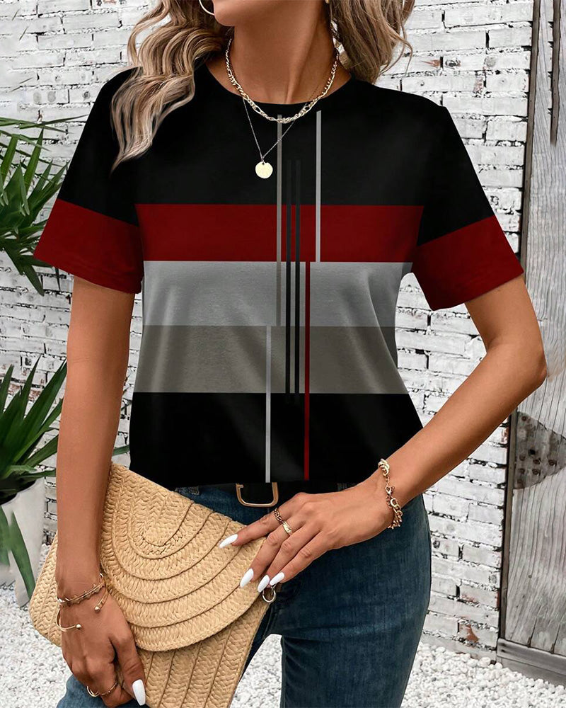 T-Shirt Rundhals Geometrischer Druck Kurzarm