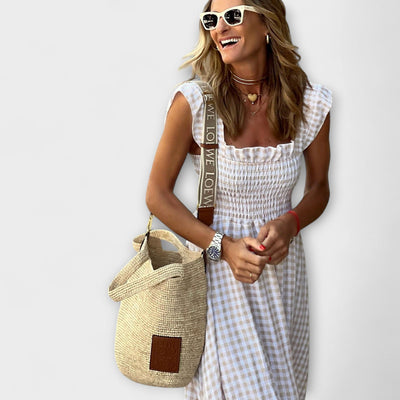 Karierter Maxikleid mit Rüschendetails an den Ärmeln