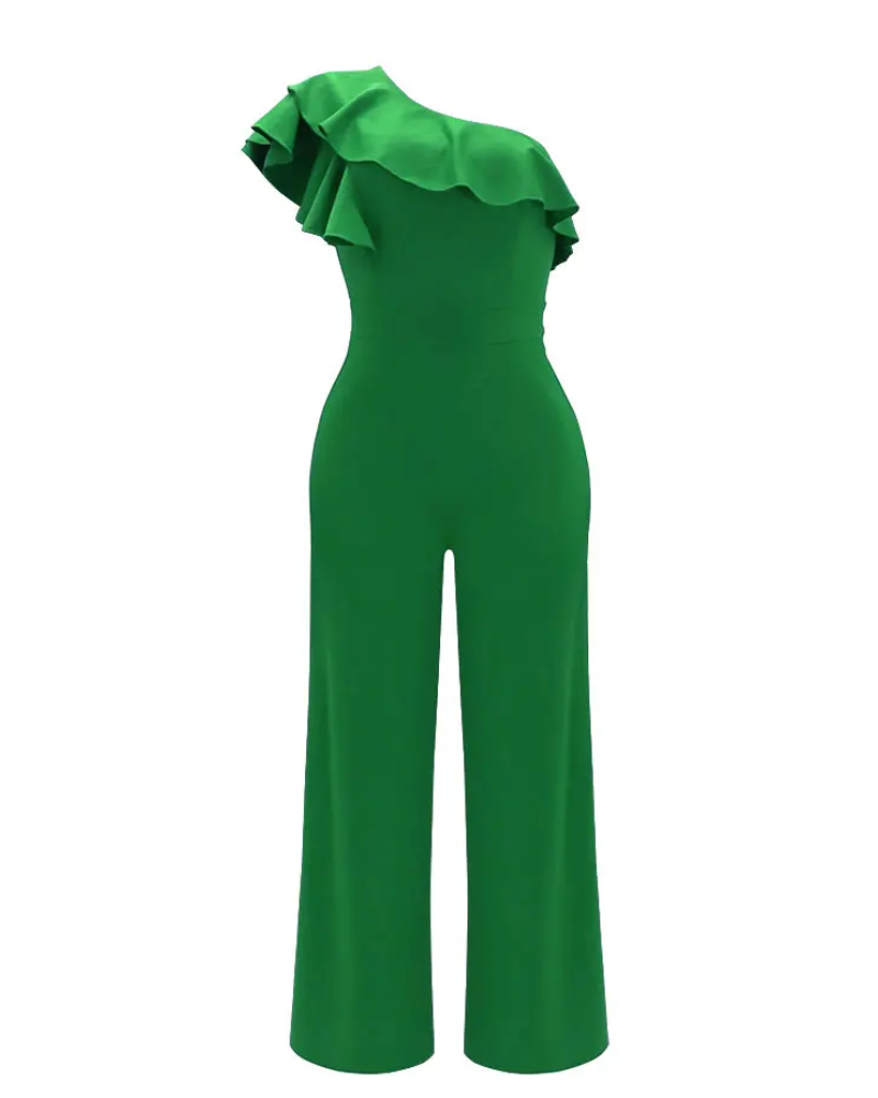 Damen Eleganter One Shoulder Jumpsuit | Weites Bein